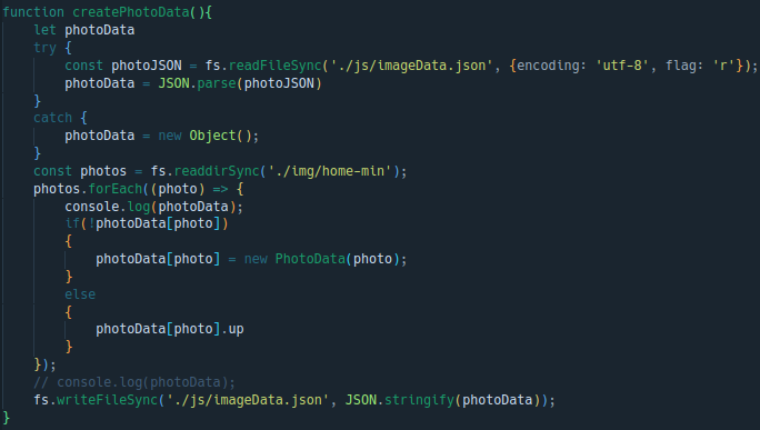 Code for storing image file names into a JSON object.